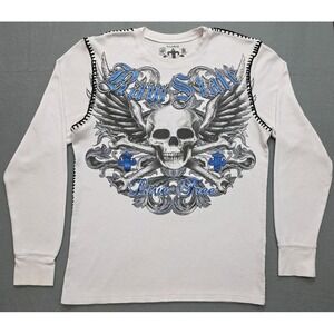 Raw State Live Free Mens XL Longsleeve Pullover White Skull Crossbones Grunge